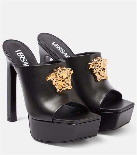 versace leather platform wedge mules|Versace medusa shoes.